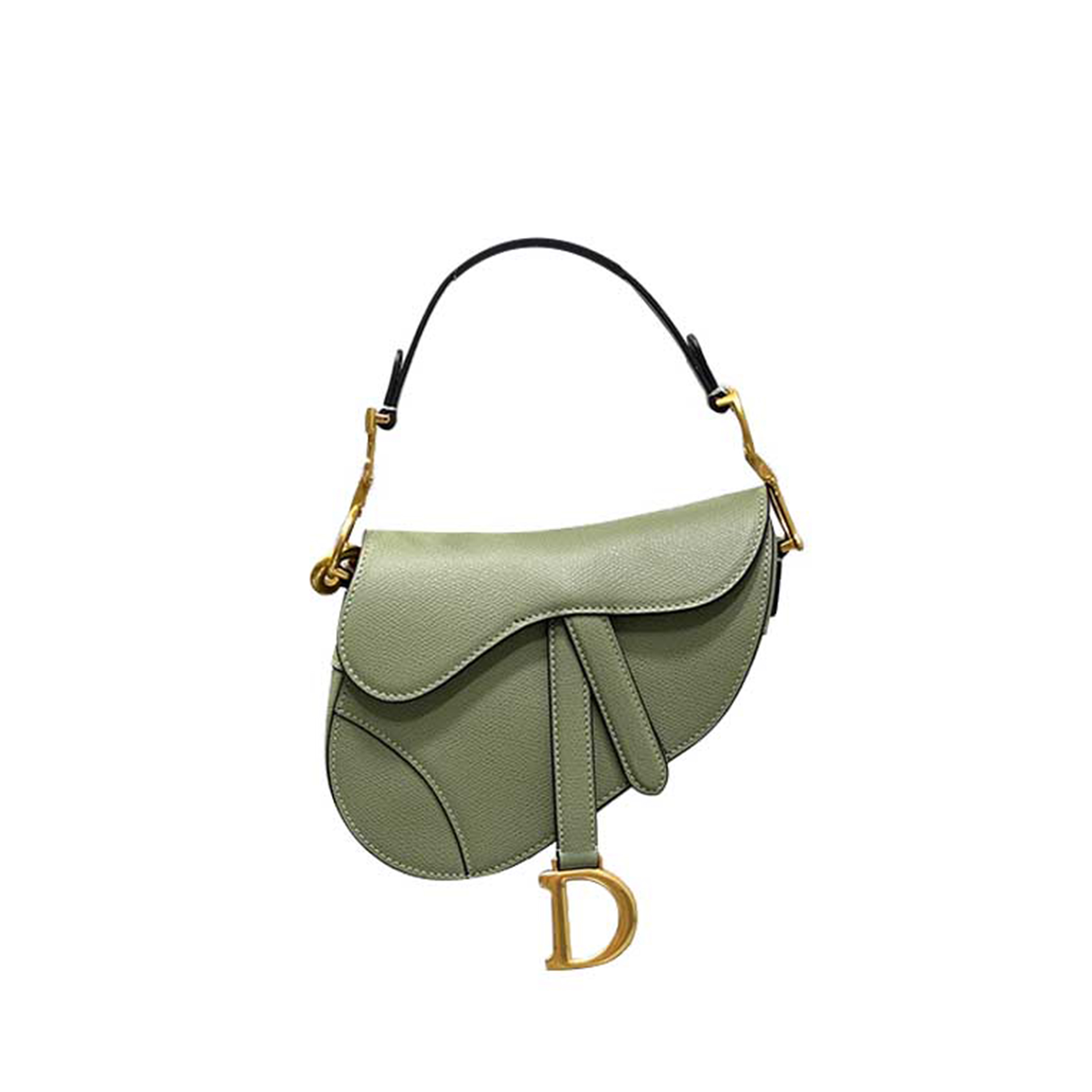 D*or small saddle bag in grained calfskin green (17*15*5cm)